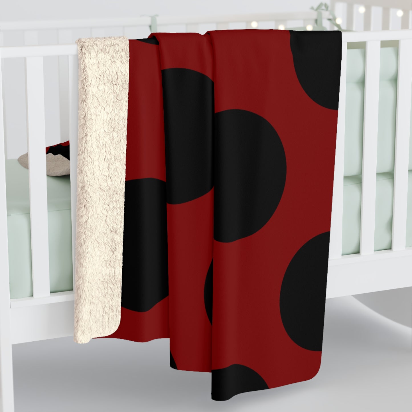 Maroon, Black Retro Polka Dots Blanket Throw