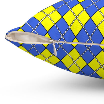 Royal Blue, Yellow Retro Argyle Cushion Pillow
