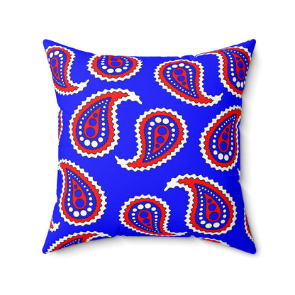 Blue, White, Red Retro Paisley Cushion Pillow