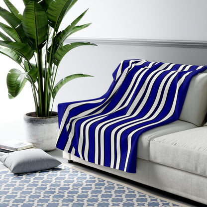 Dark Blue, White Retro Stripes Blanket Throw