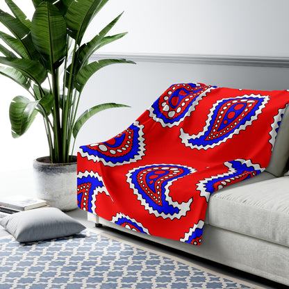 Red, White, Blue Retro Paisley Blanket Throw