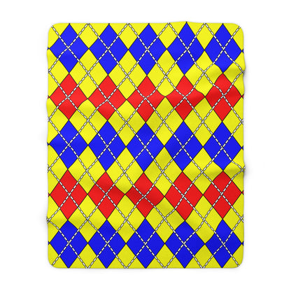 Yellow, Blue, Red Retro Argyle Blanket Throw