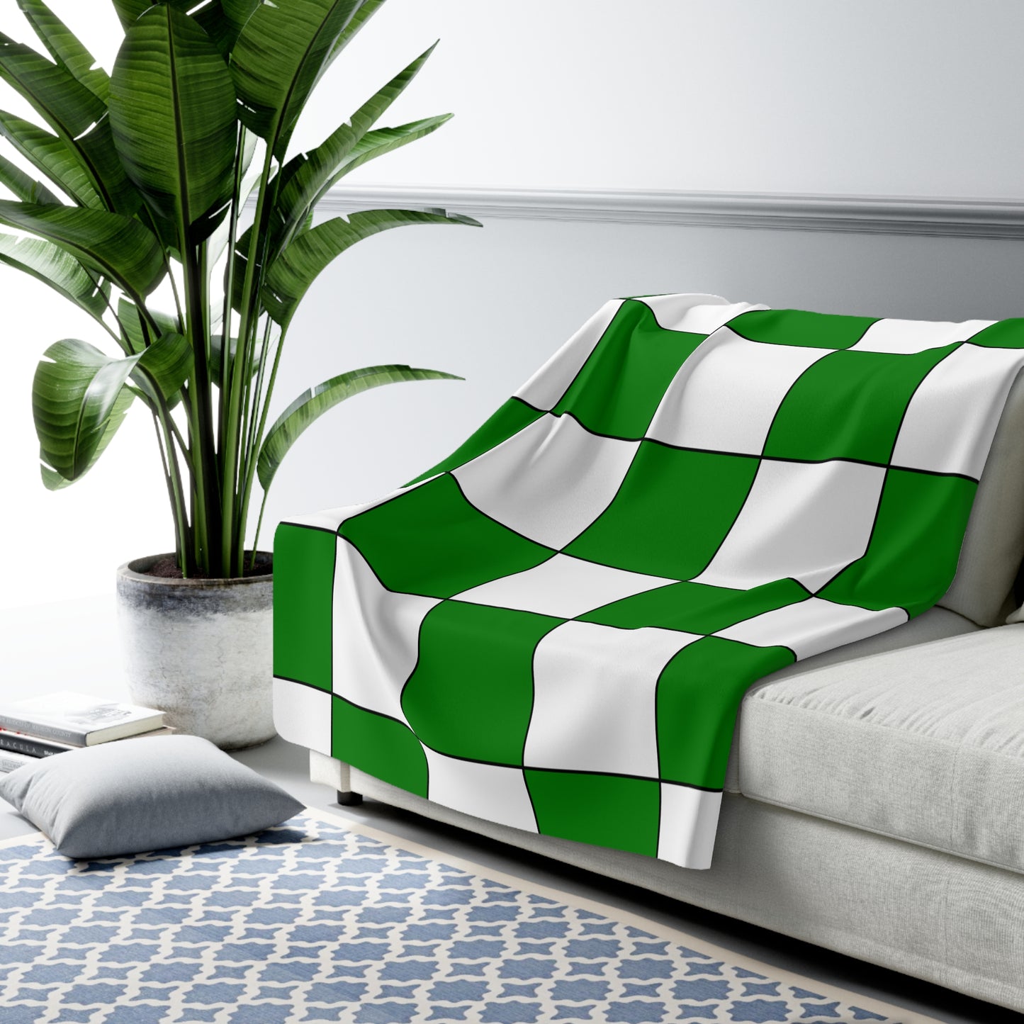 Green, White Retro Check Blanket Throw