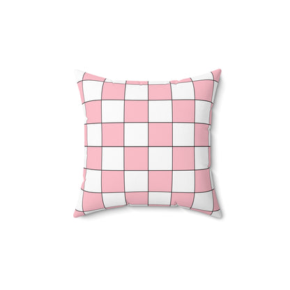 Pink, White Retro Check Cushion Pillow