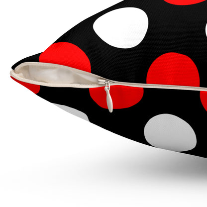 Black, White, Red Retro Polka Dots Cushion Pillow