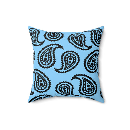 Light Blue, Black Retro Paisley Cushion Pillow