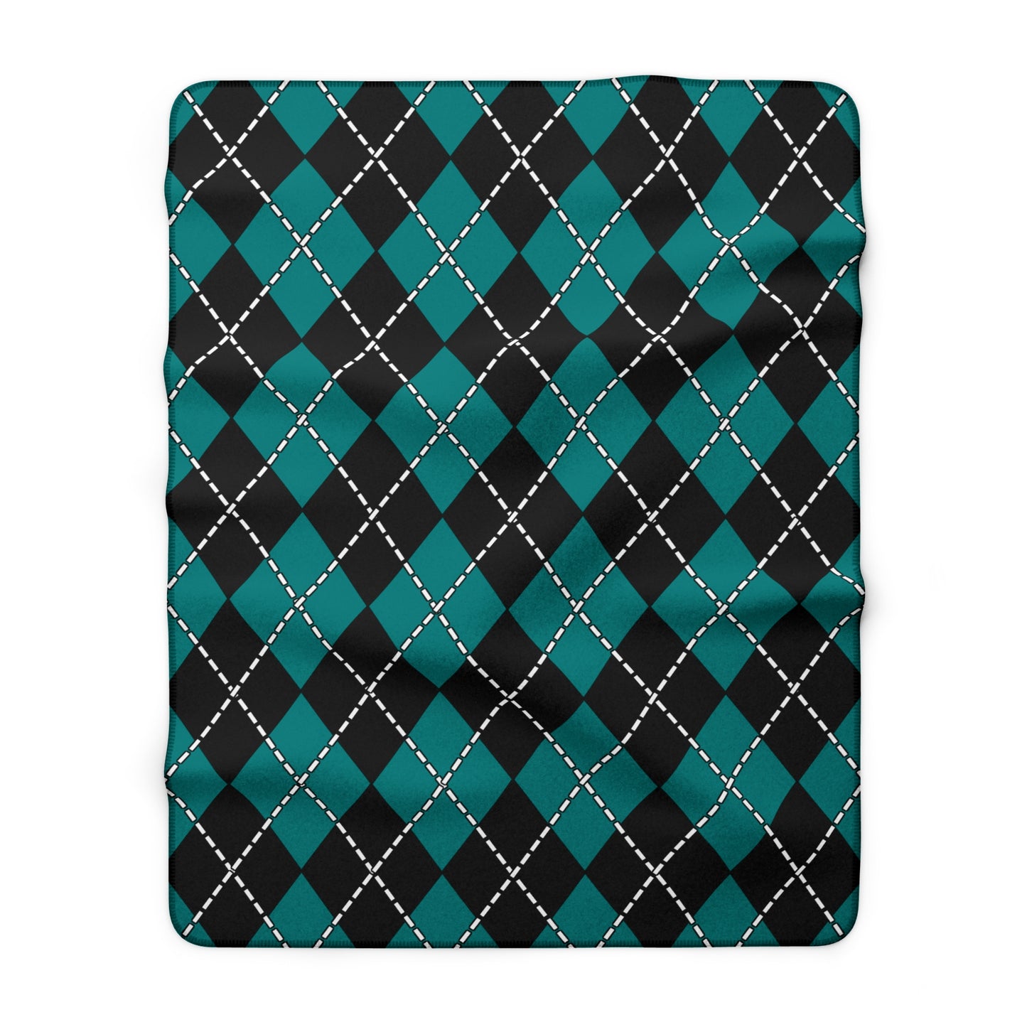 Teal, Black Retro Argyle Blanket Throw