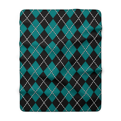 Teal, Black Retro Argyle Blanket Throw