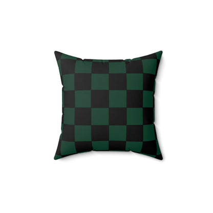 Dark Green, Black Retro Check Cushion Pillow