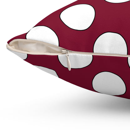Claret, White Retro Polka Dots Cushion Pillow