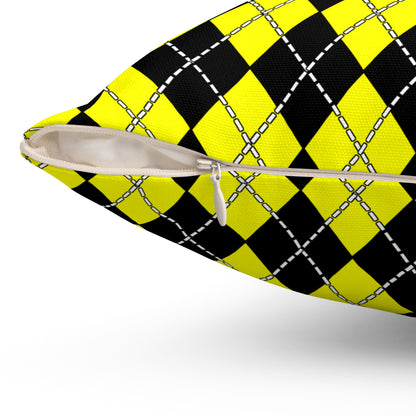 Yellow, Black Retro Argyle Cushion Pillow