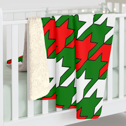 Green, White, Red Retro Houndstooth Blanket Throw