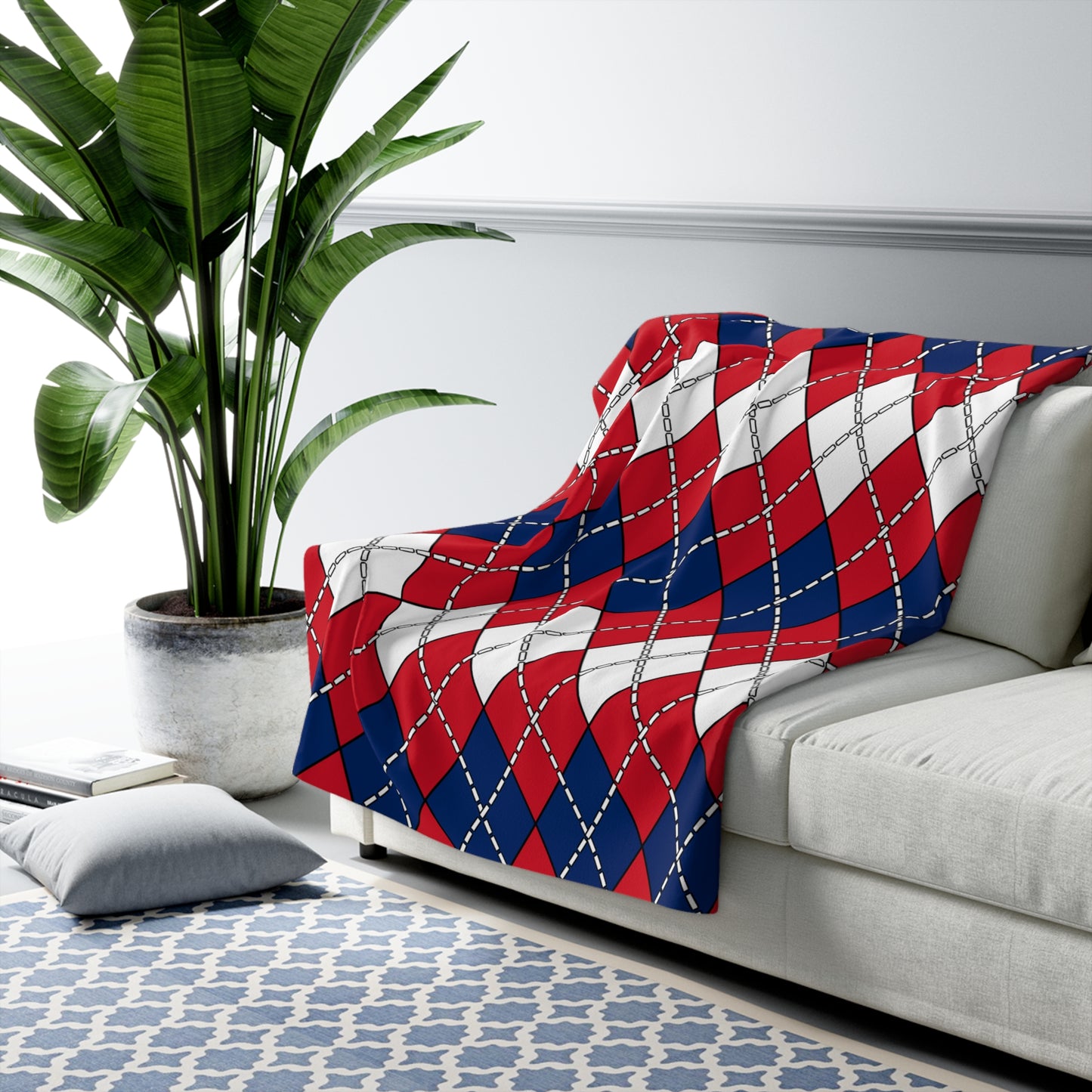 Lao Peoples Democratic Republic Retro Argyle Blanket Throw