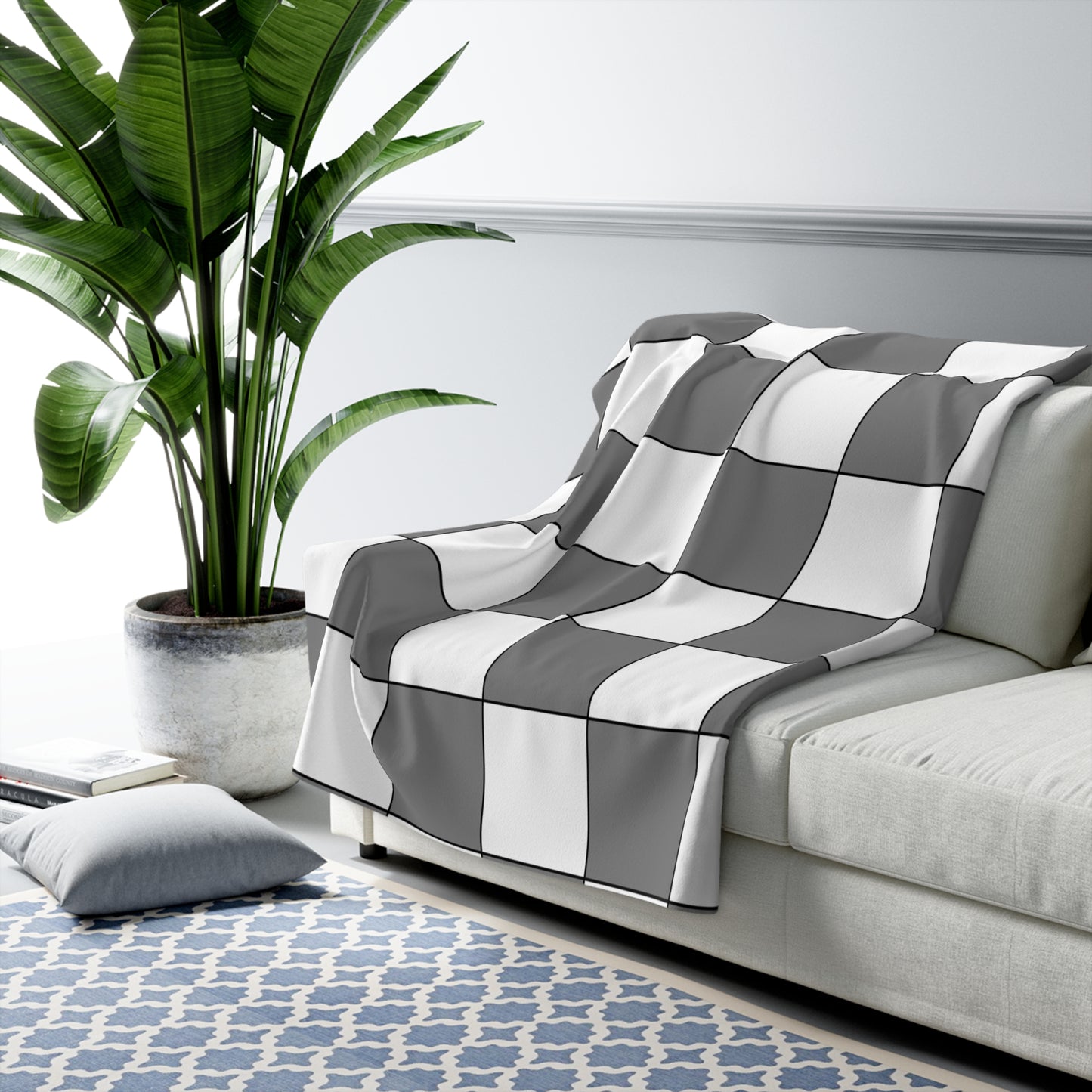 Grey, White Retro Check Blanket Throw