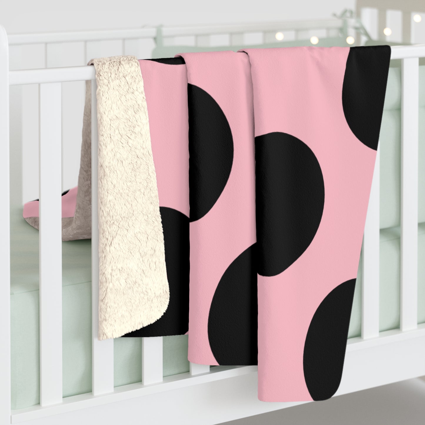 Pink, Black Retro Polka Dots Blanket Throw