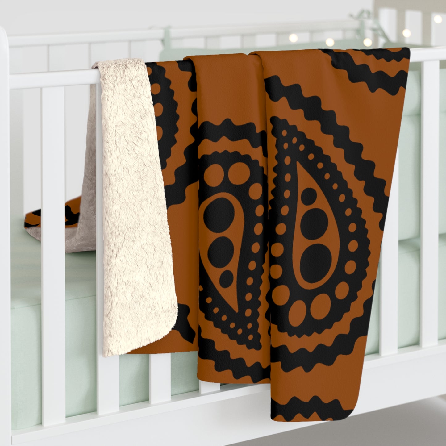 Brown, Black Retro Paisley Blanket Throw