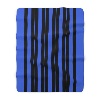 Royal Blue, Black Retro Stripes Blanket Throw