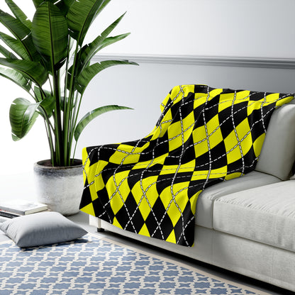 Yellow, Black Retro Argyle Blanket Throw