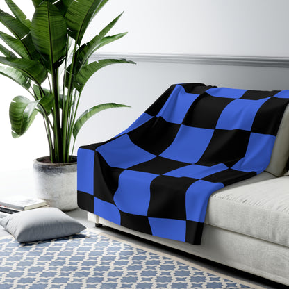 Royal Blue, Black Retro Check Blanket Throw