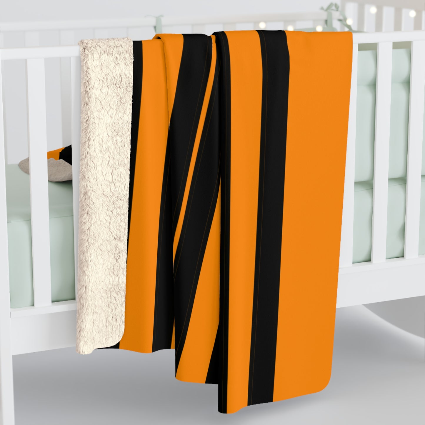 Dark Orange, Black Retro Stripes Blanket Throw