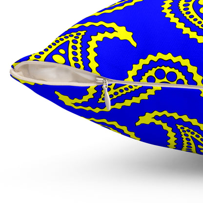 Blue, Yellow Retro Paisley Cushion Pillow