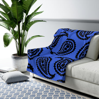 Royal Blue, Black Retro Paisley Blanket Throw