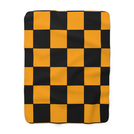 Orange, Black Retro Check Blanket Throw