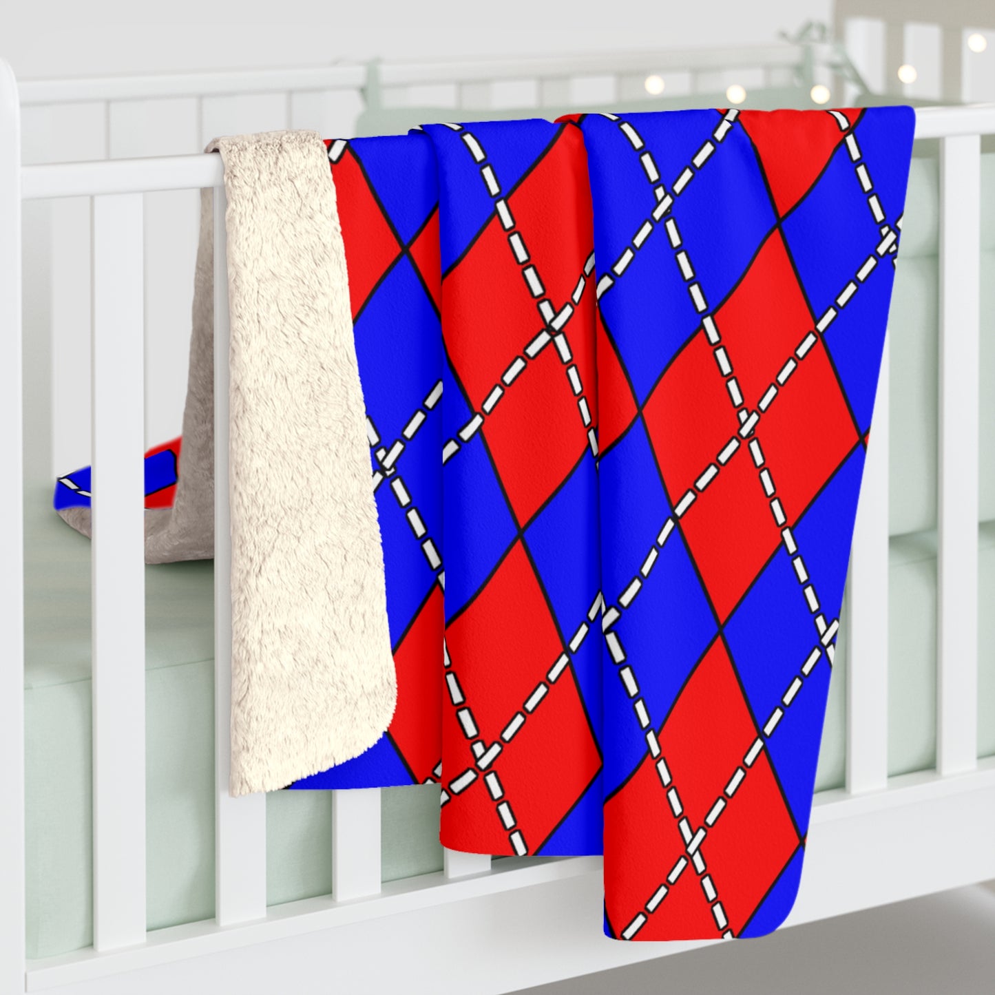 Blue, Red Retro Argyle Blanket Throw