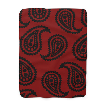 Dark Red, Black Retro Paisley Blanket Throw