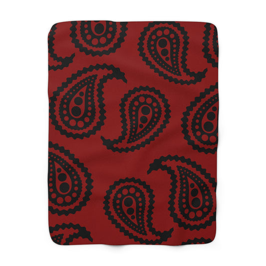 Dark Red, Black Retro Paisley Blanket Throw