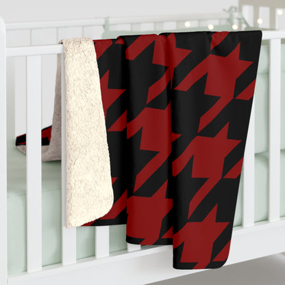 Dark Red, Black Retro Houndstooth Blanket Throw
