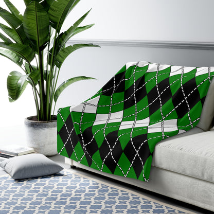 Green, Black, White Retro Argyle Blanket Throw