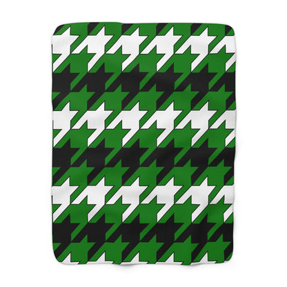 Green, Black, White Retro Houndstooth Blanket Throw
