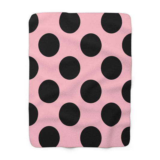 Pink, Black Retro Polka Dots Blanket Throw
