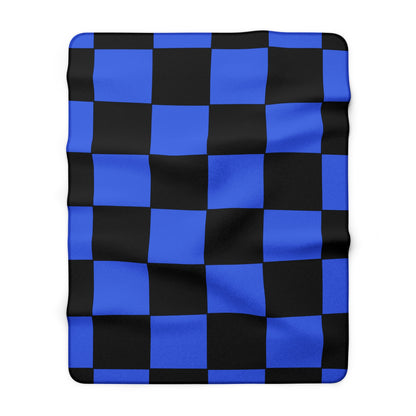 Royal Blue, Black Retro Check Blanket Throw