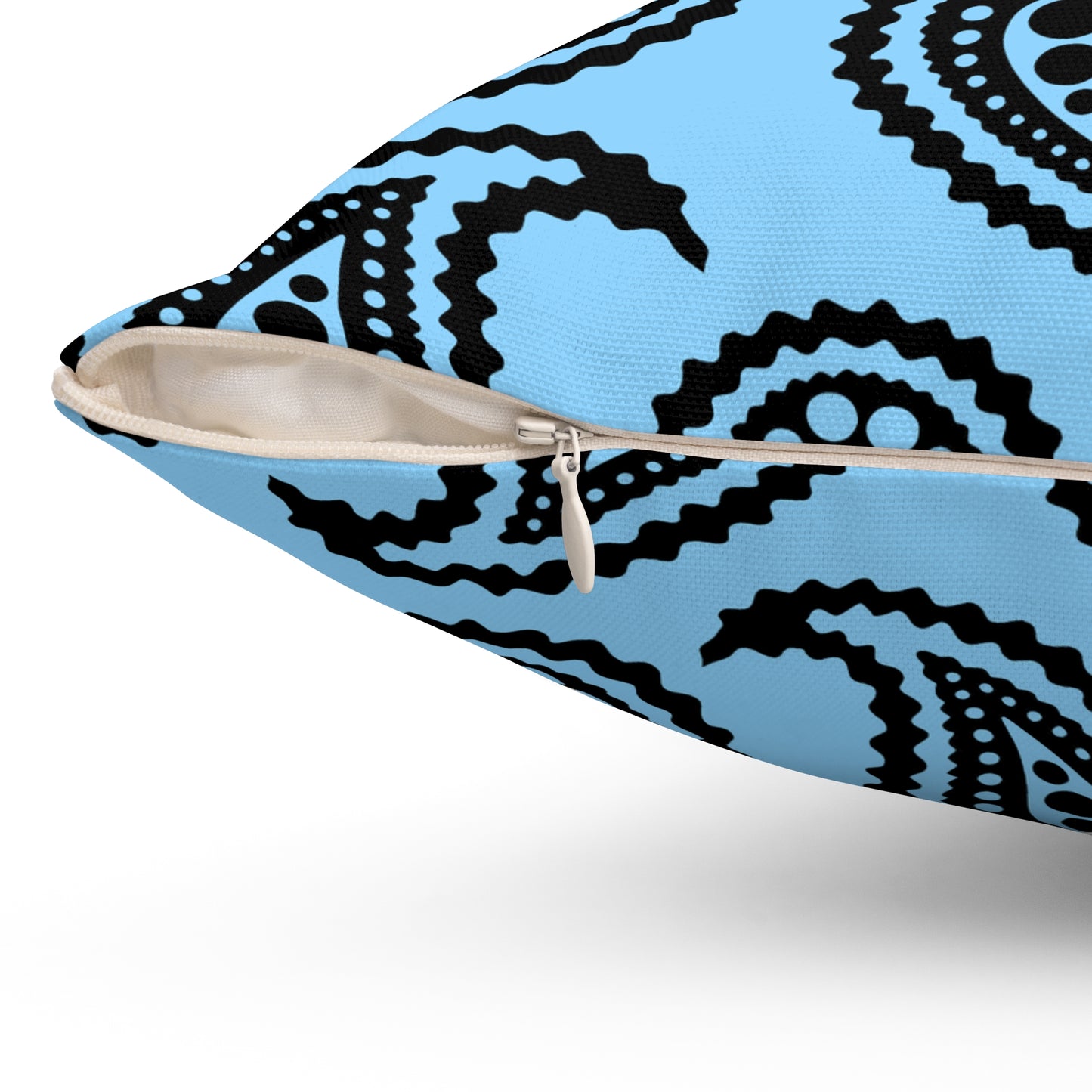 Light Blue, Black Retro Paisley Cushion Pillow