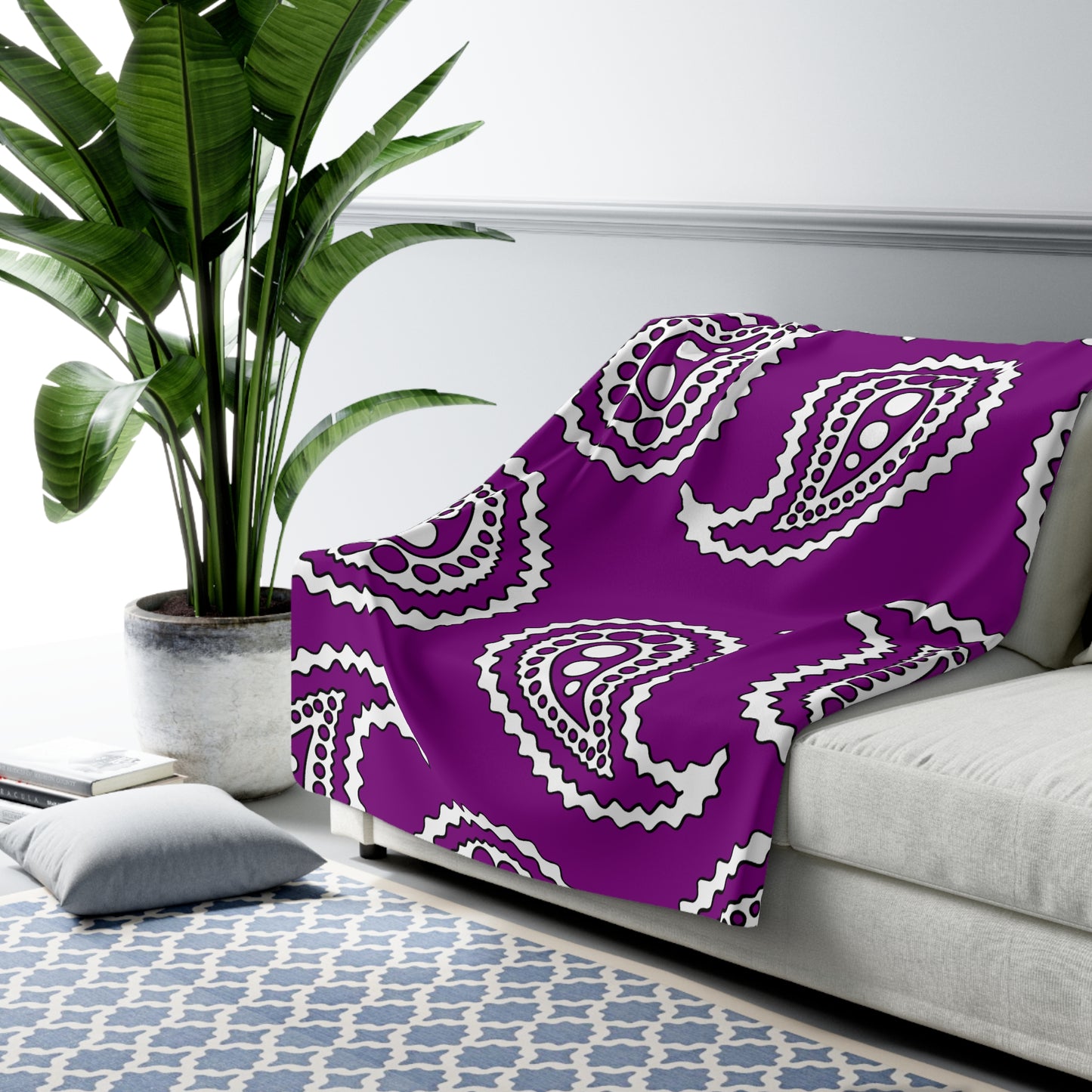 Purple, White Retro Paisley Blanket Throw