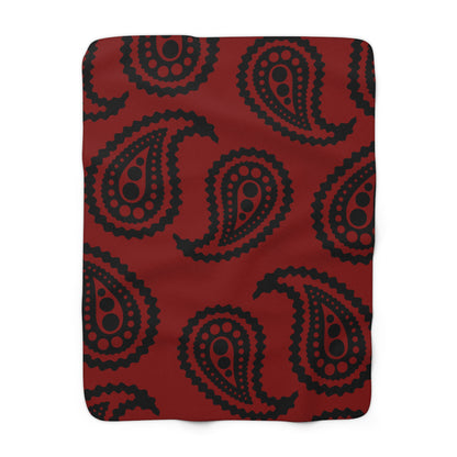 Maroon, Black Retro Paisley Blanket Throw