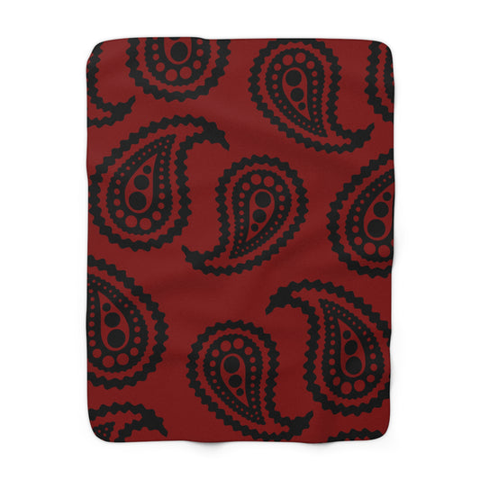 Maroon, Black Retro Paisley Blanket Throw