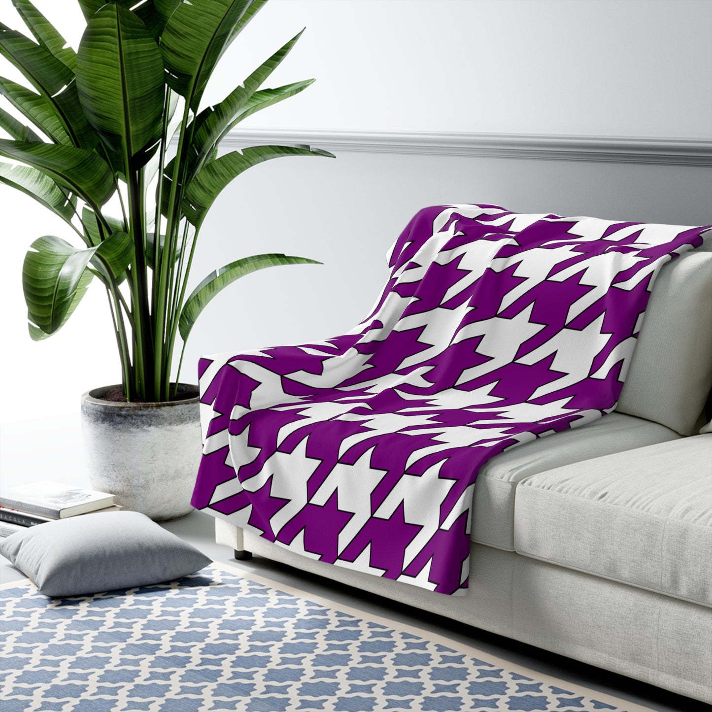 Purple, White Retro Houndstooth Blanket Throw