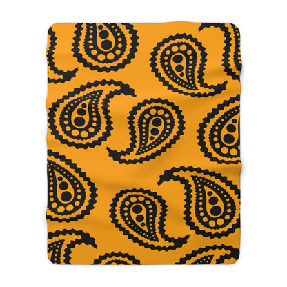 Orange, Black Retro Paisley Blanket Throw