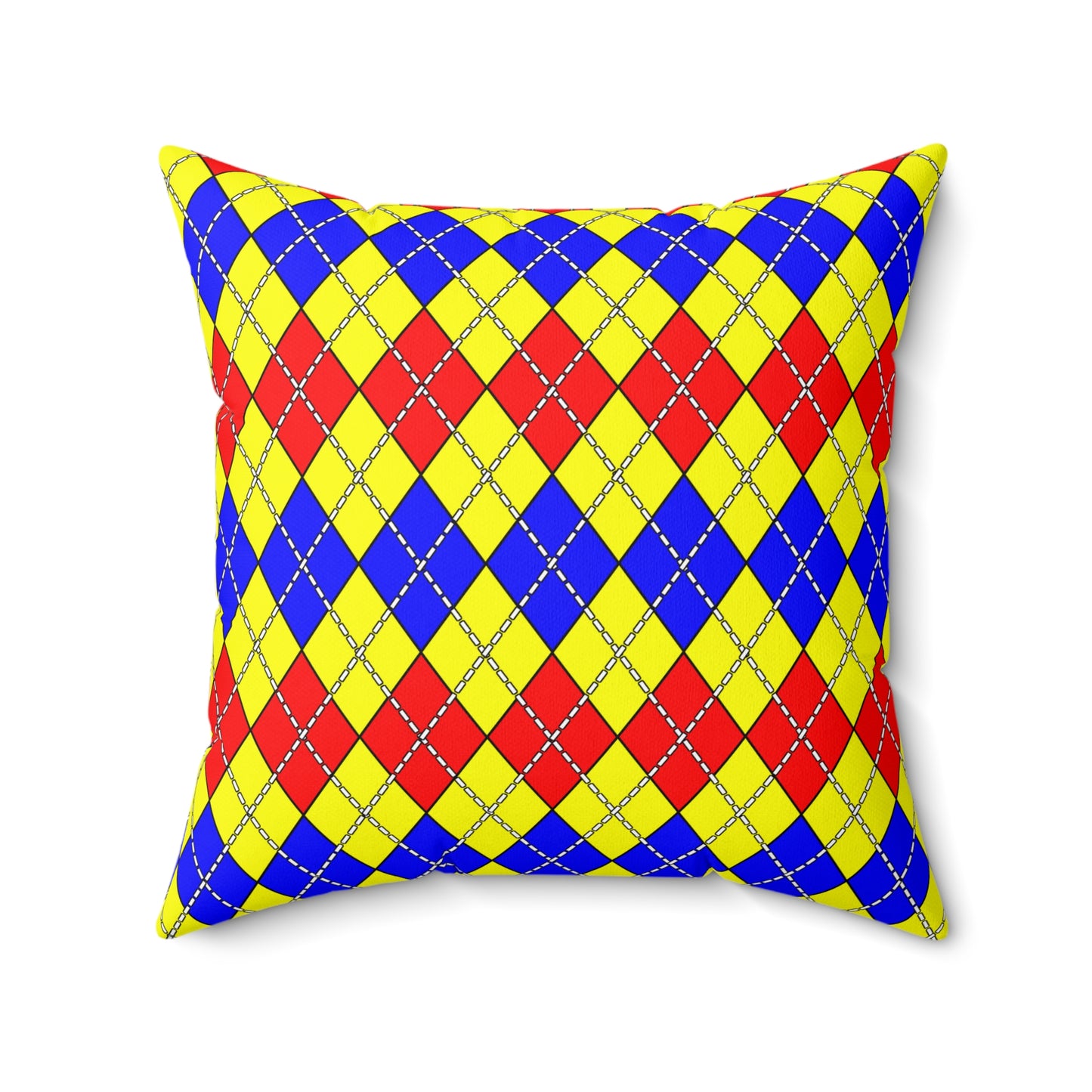 Yellow, Blue, Red Retro Argyle Cushion Pillow
