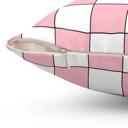 Pink, White Retro Check Cushion Pillow