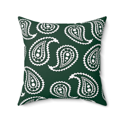 Dark Green, White Retro Paisley Cushion Pillow