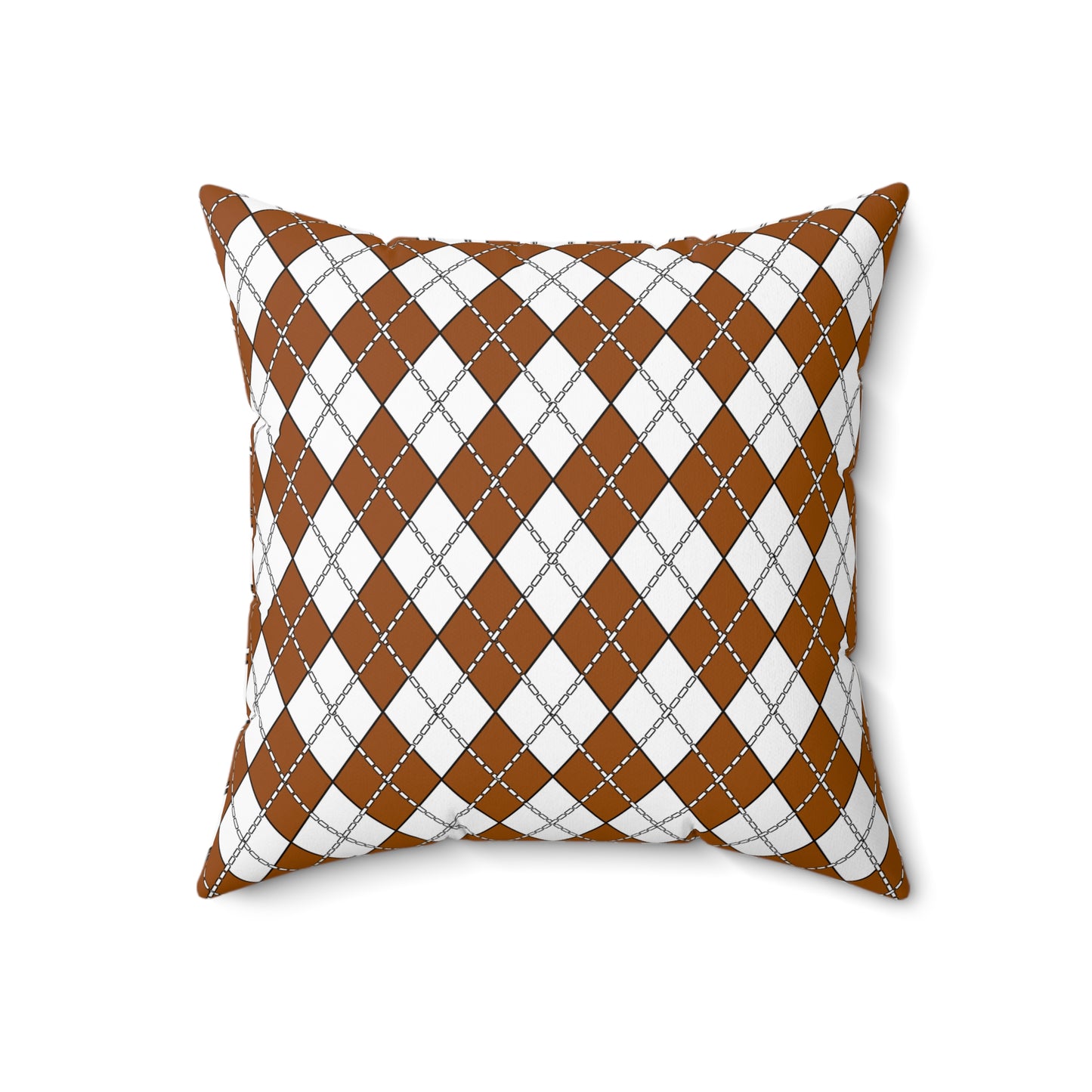Brown, White Retro Argyle Cushion Pillow