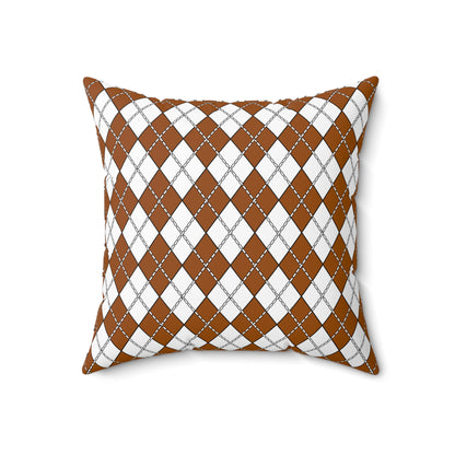 Brown, White Retro Argyle Cushion Pillow