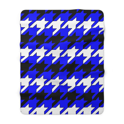 Blue, Black, White Retro Houndstooth Blanket Throw