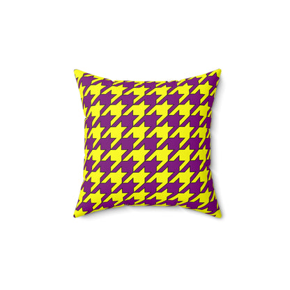 Purple, Yellow Retro Houndstooth Cushion Pillow