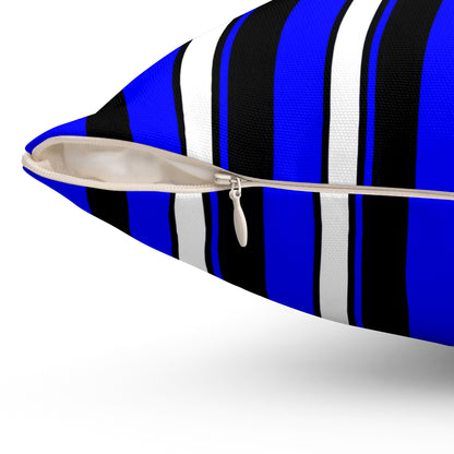 Blue, Black, White Retro Stripes Cushion Pillow