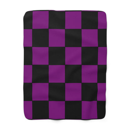 Purple, Black Retro Check Blanket Throw
